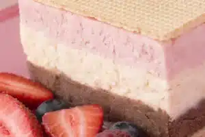 Layers of homemade Neapolitan ice cream