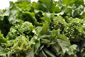 Sautéed rapini with garlic in a serving dish.