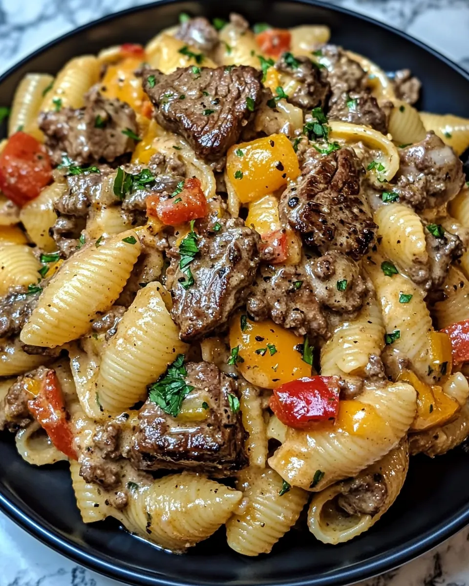 Steak Shells with Creamy Sweet Pepper Sauce