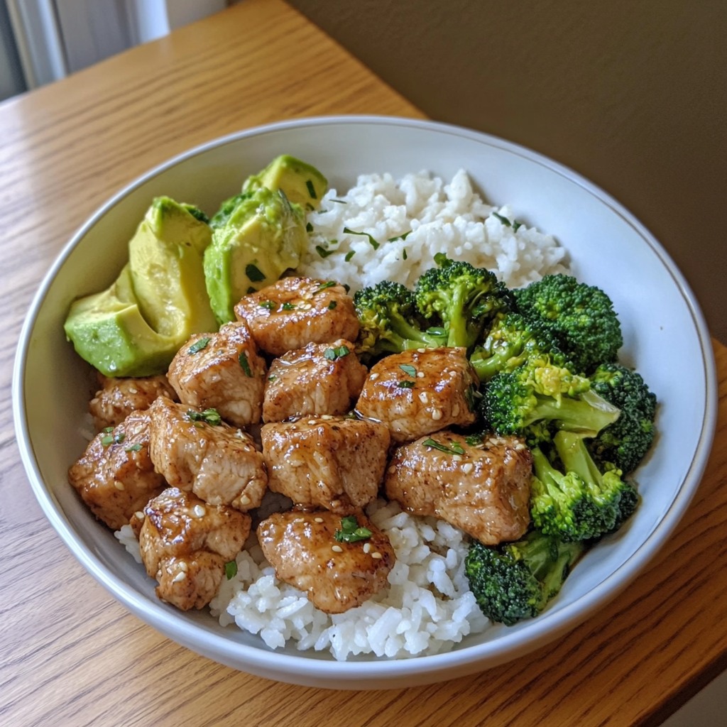 Teriyaki Chicken Bowl with Steamed Rice, Broccoli & Guacamole