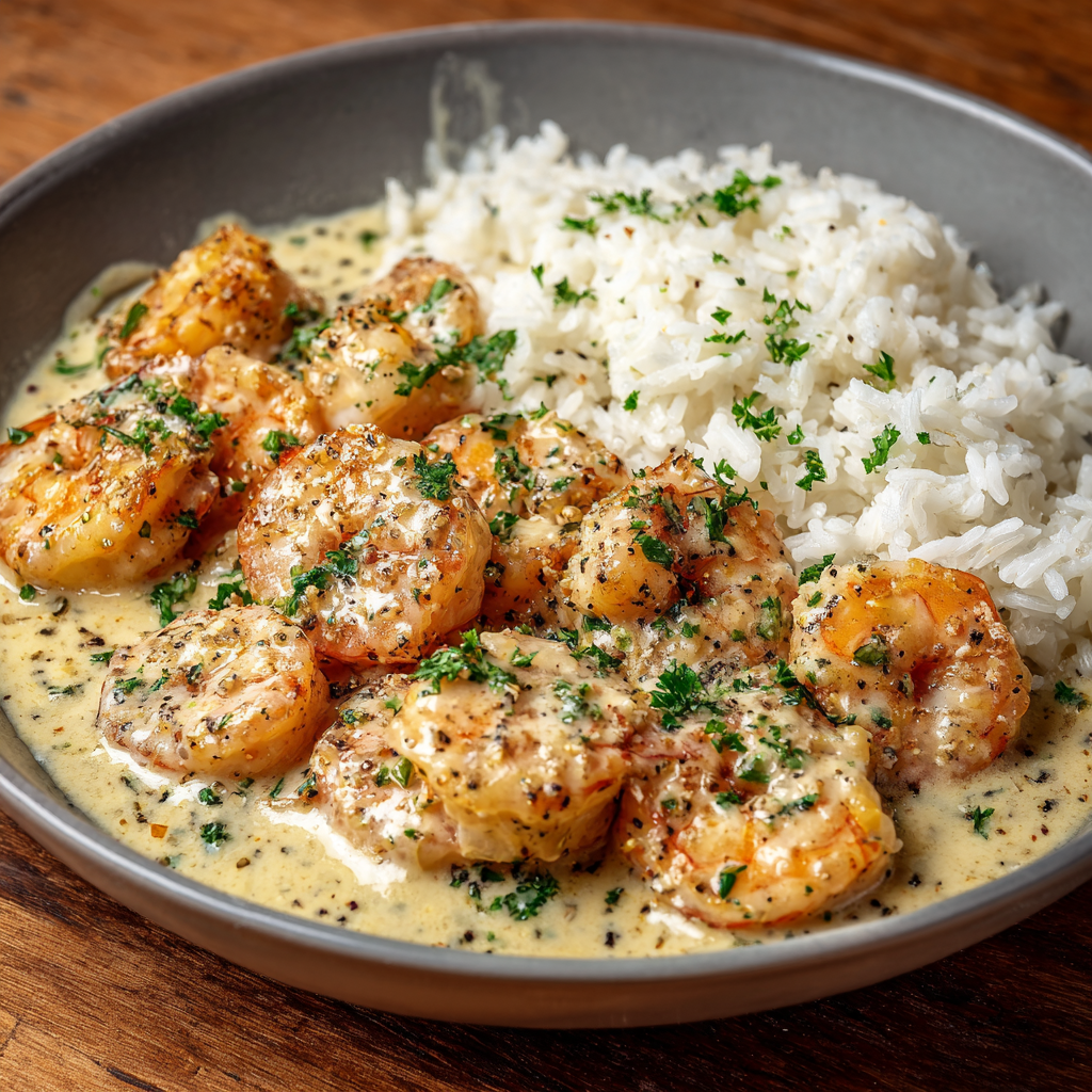 Creamy Garlic Butter Shrimp Bowl with Herb Rice