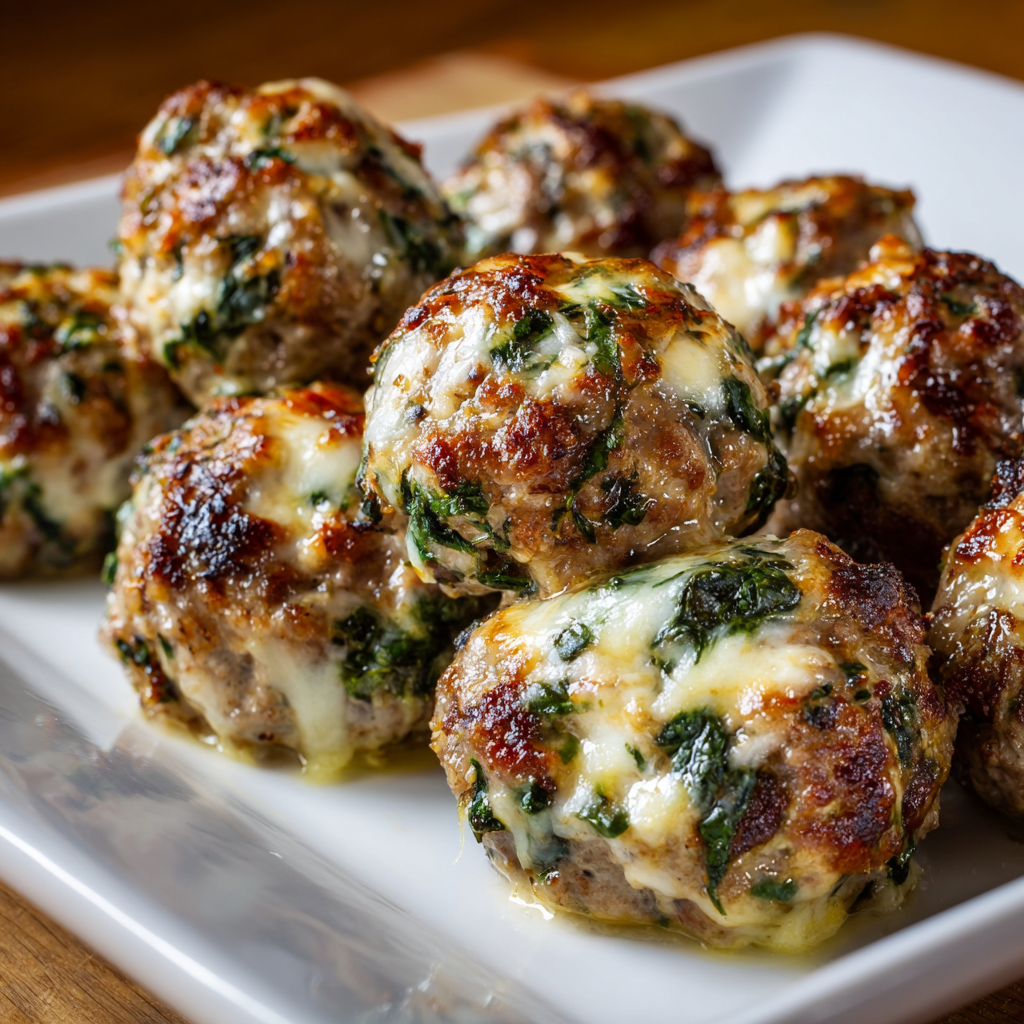 Irresistible Spinach Garlic Meatballs Stuffed With Mozzarella Recipe