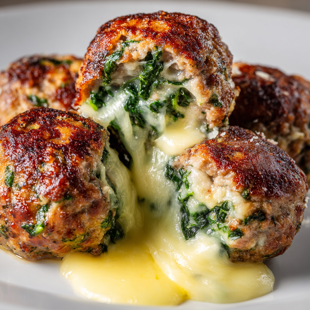 Spinach Garlic Mozzarella Meatballs