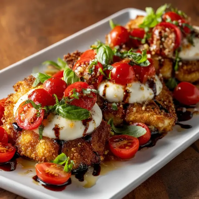 Italian Basil Chicken Cutlets with Tomato and Burrata Topping