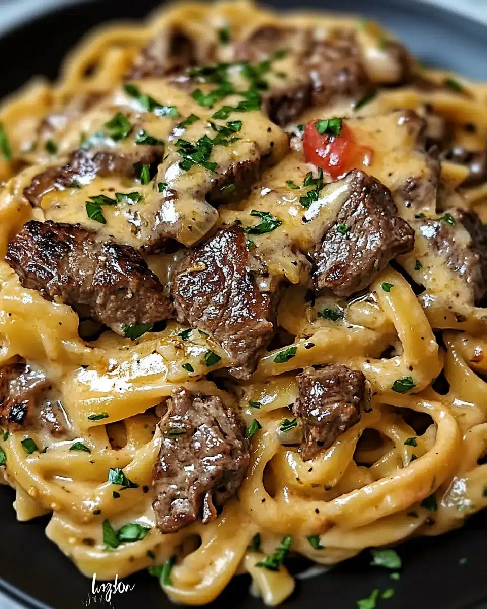 The Best Steak Linguine in Roasted Garlic Parmesan Sauce Recipe