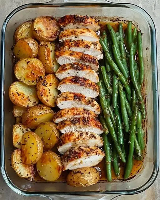 One-Pan Garlic Herb Chicken with Roasted Potatoes & Green Beans
