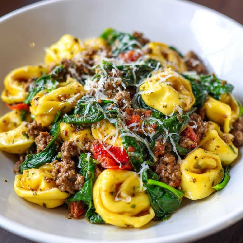 Garlic Butter Beef and Spinach Tortellini