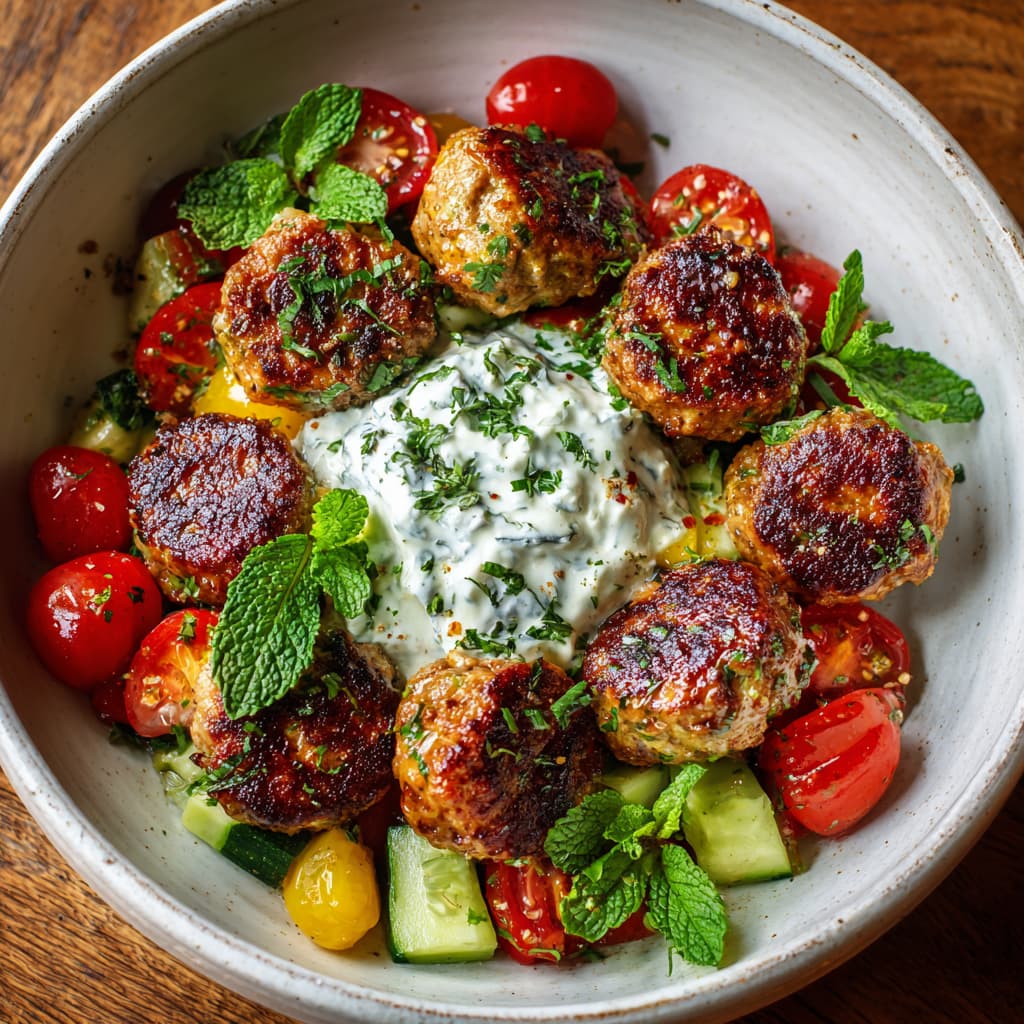 Greek Chicken Meatballs with Homemade Tzatziki