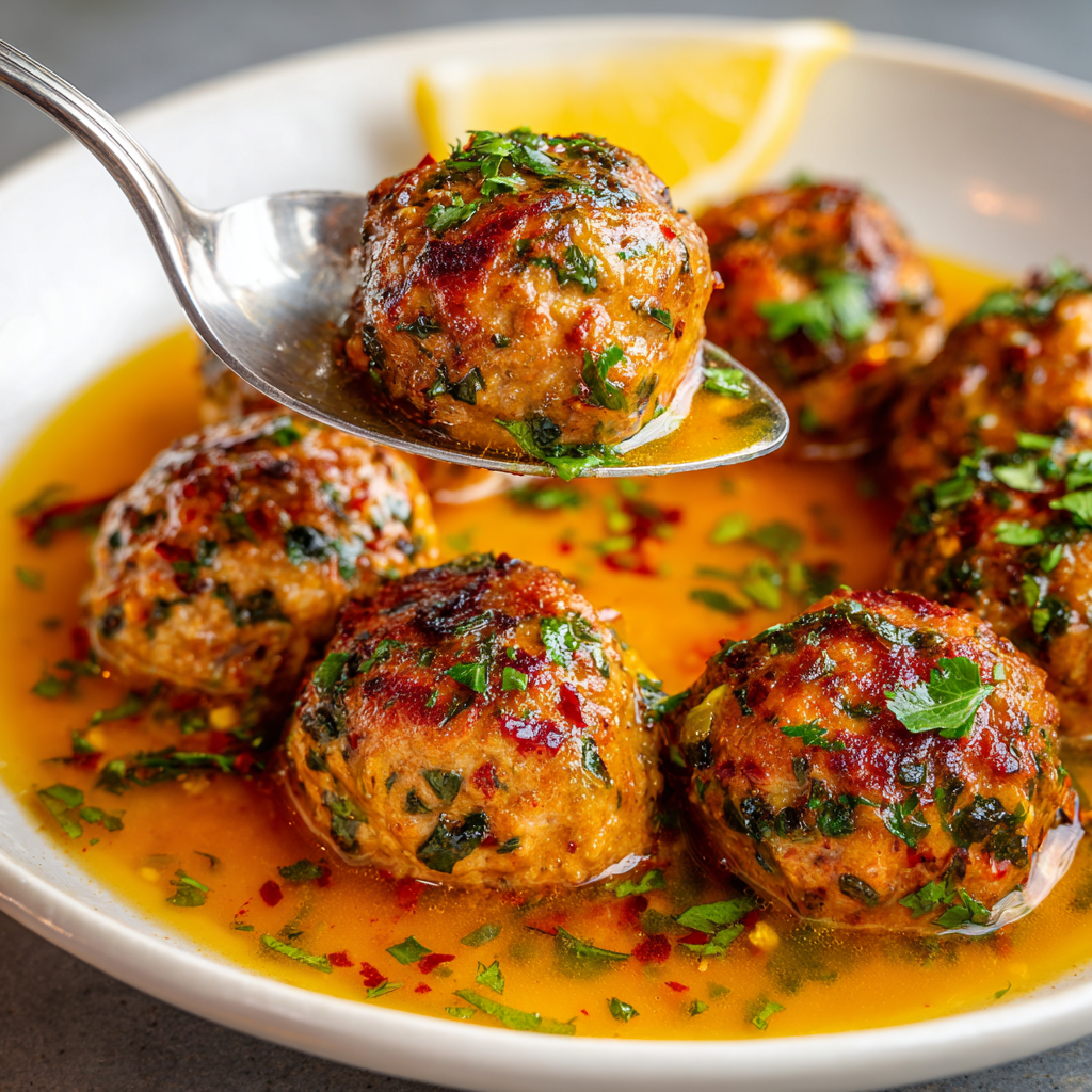 Baked Turkey Meatballs in Lemon Butter Sauce