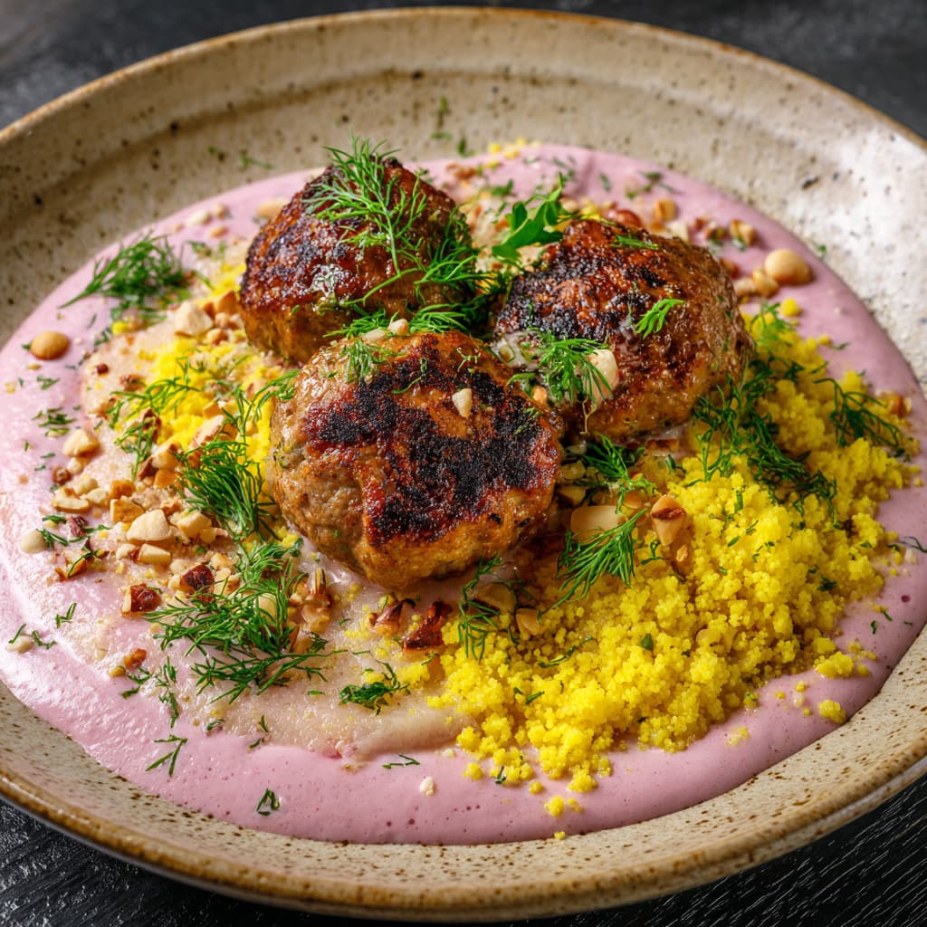 Harissa Baked Chicken Meatballs with Couscous Yogurt