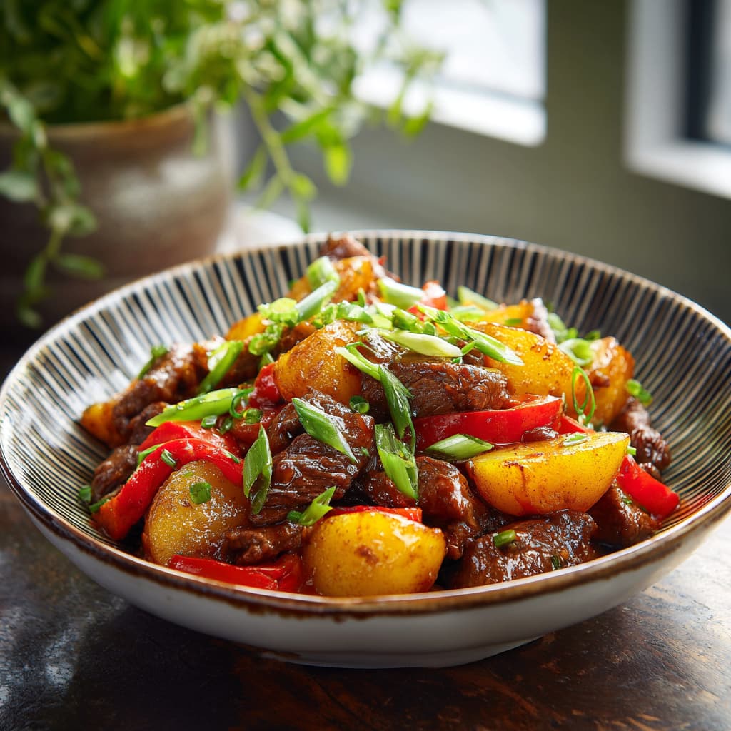 Crispy Potatoes with Saucy Beef