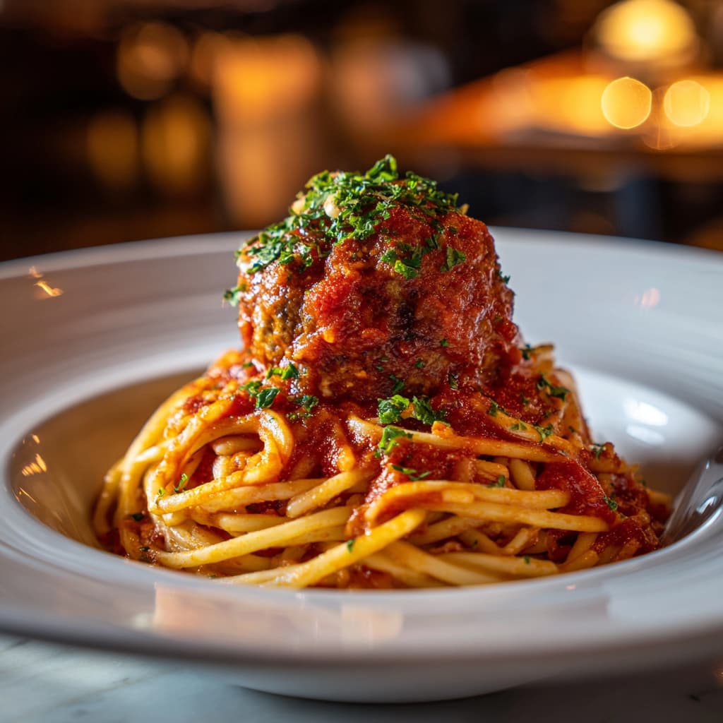 Spaghetti with a Giant Meatball