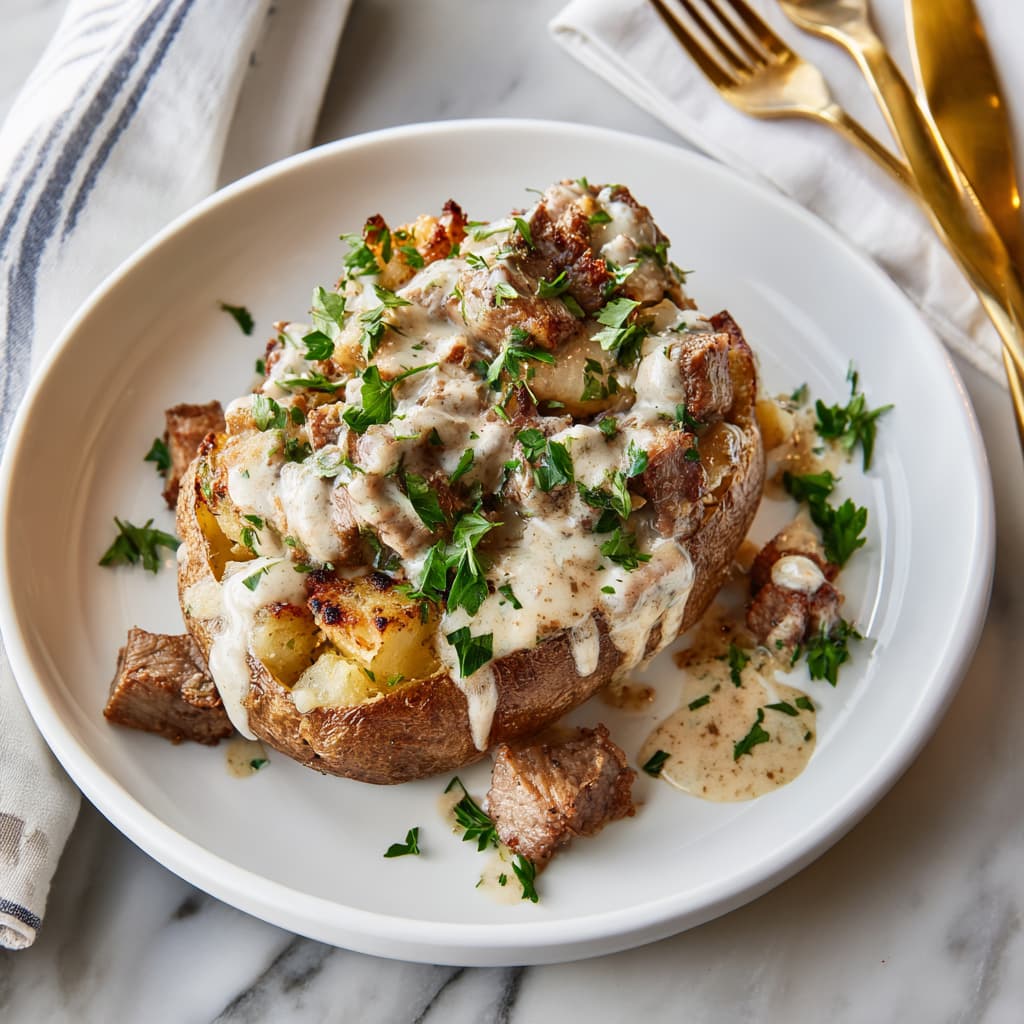 Loaded Baked Potato with Steak Bites
