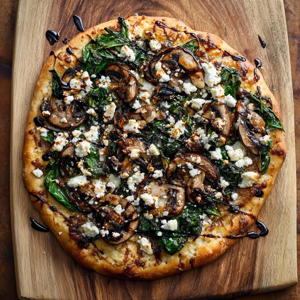 Balsamic Mushroom Goat Cheese Pizza with Spinach