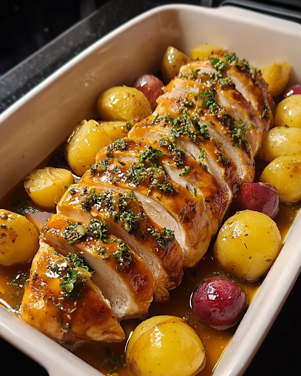 Oven-Roasted Garlic Herb Chicken with Glazed Baby Potatoes