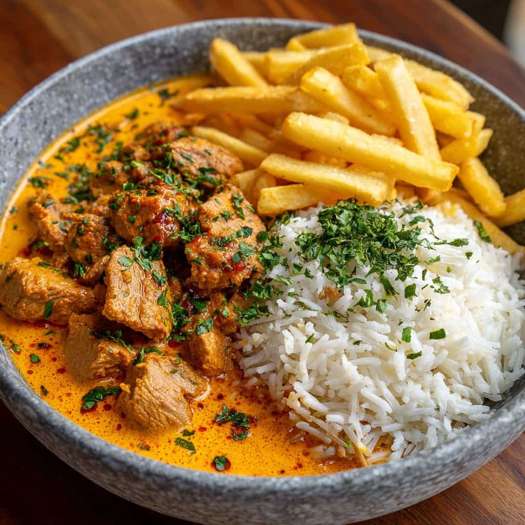 Loaded Spicy Chicken & Potato Stir-Fry with Garlic Rice