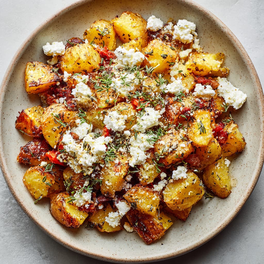 Roasted Potatoes with Baked Feta and Garlic