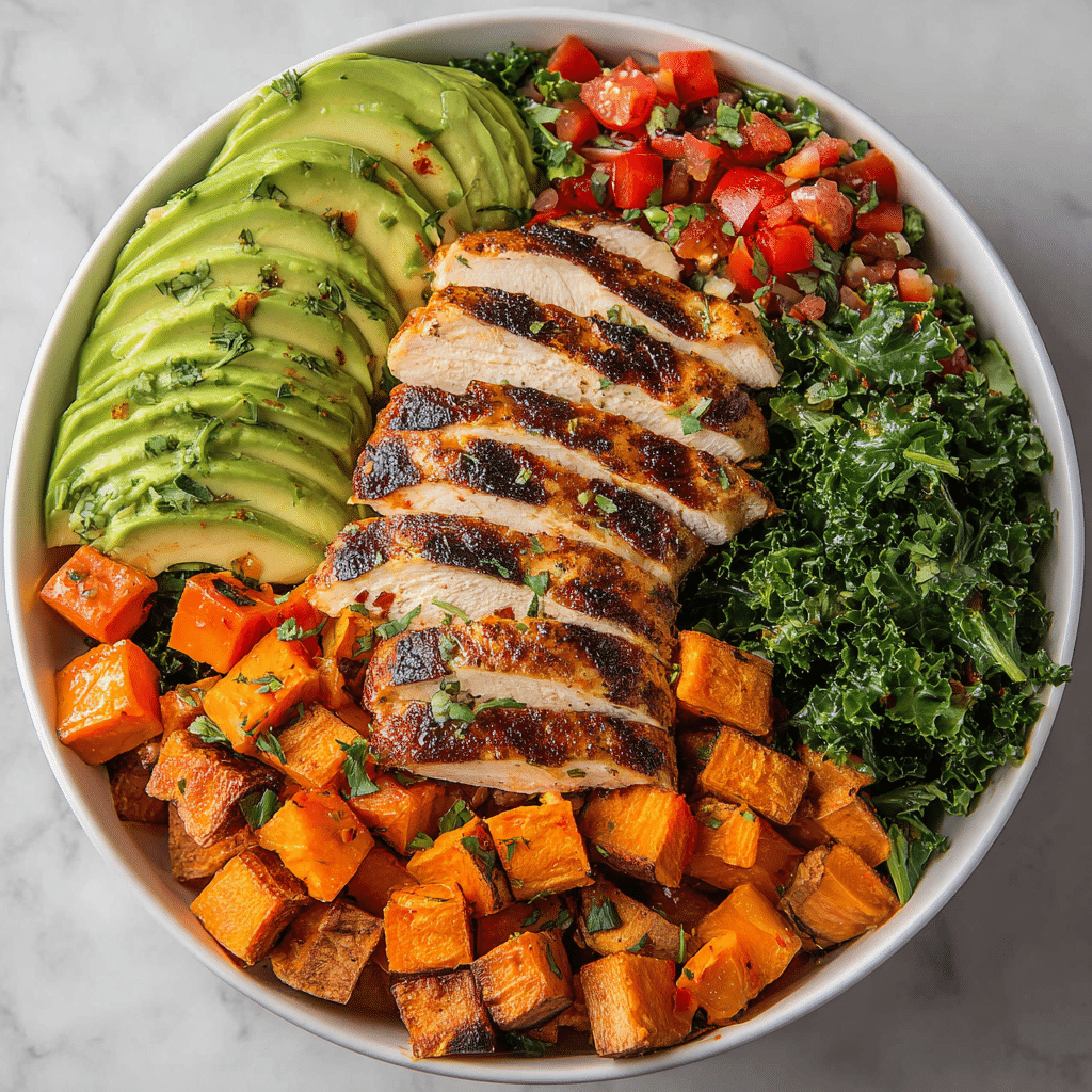 Grilled Chicken Bowl with Roasted Sweet Potatoes and Avocado: A Wholesome Power Meal