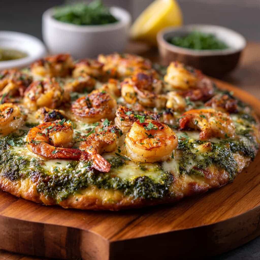 Smoky Barbecue Prawn Pizza with Salsa Verde