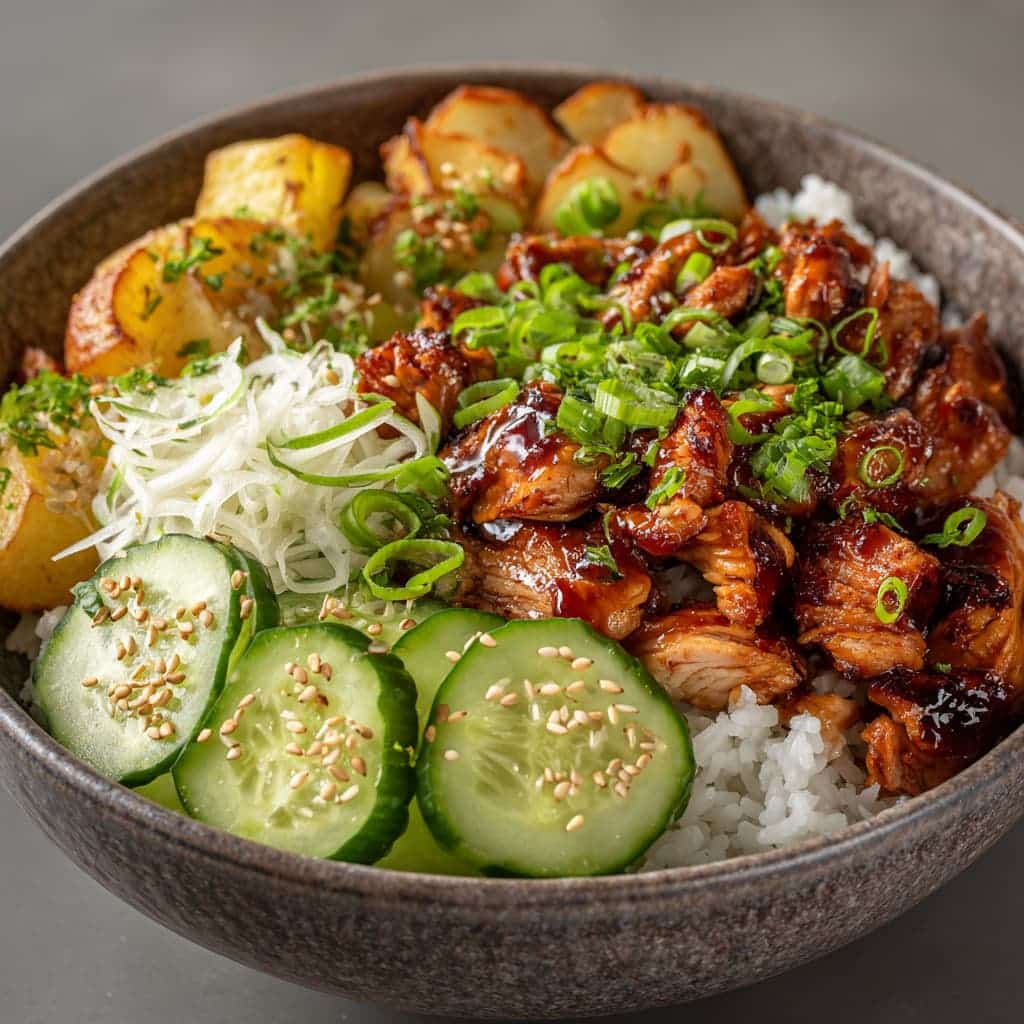 Spicy Black Pepper Chicken with Jasmine Rice & Fresh Cucumber-Tomato Salad