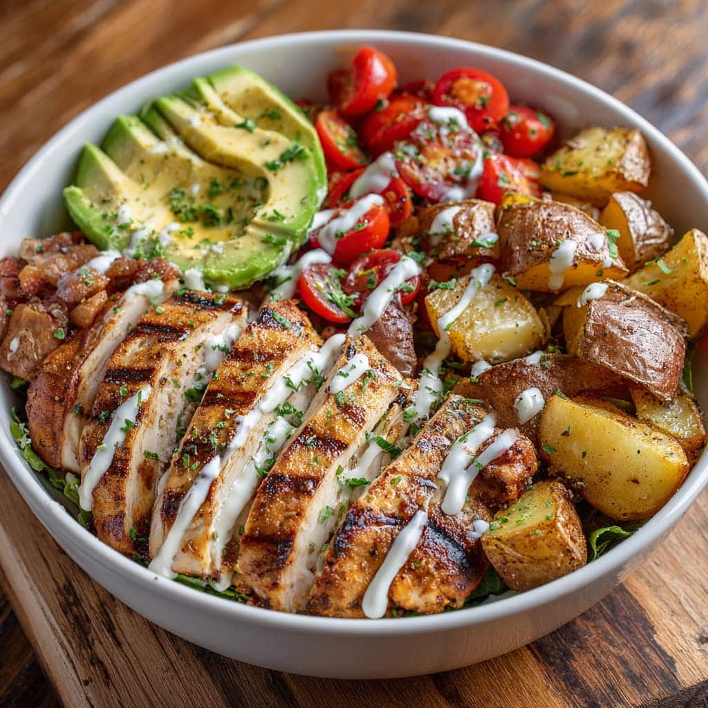 Grilled Chicken Avocado Salad Bowl with Creamy Herb Dressing