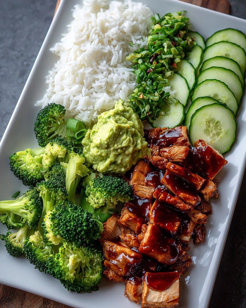 Grilled Chicken with BBQ Sauce, Rice, Broccoli, Cucumber & Guacamole – Balanced, Flavorful & Meal-Prep Ready