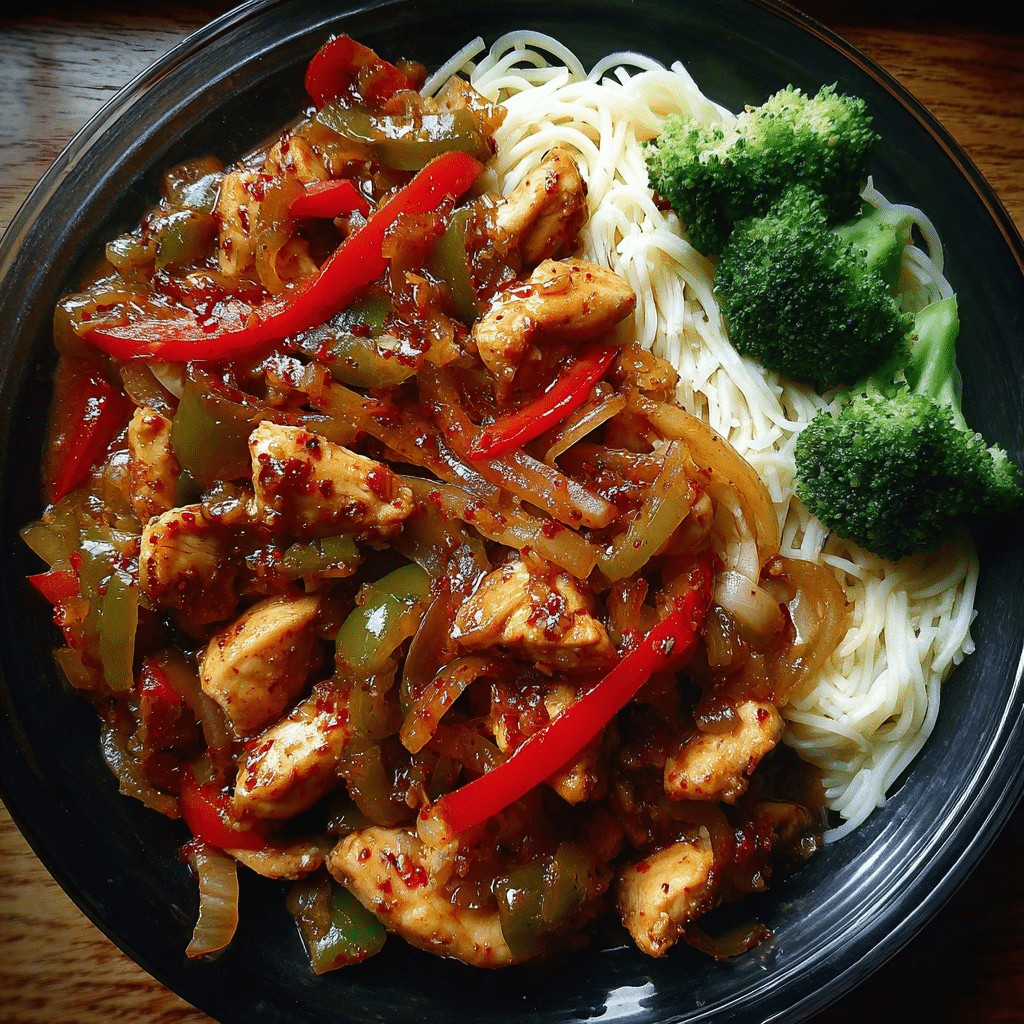 Spicy Garlic Chicken Stir-Fry with Peppers & Rice – Bold, Quick & Flavor-Packed