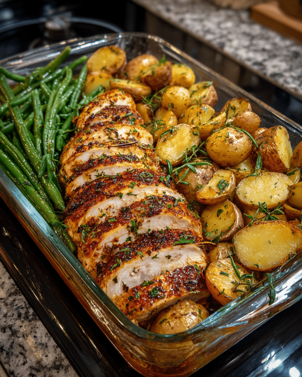 Oven-Roasted Herb Chicken with Crispy Potatoes & Green Beans: A One-Pan Classic Dinner
