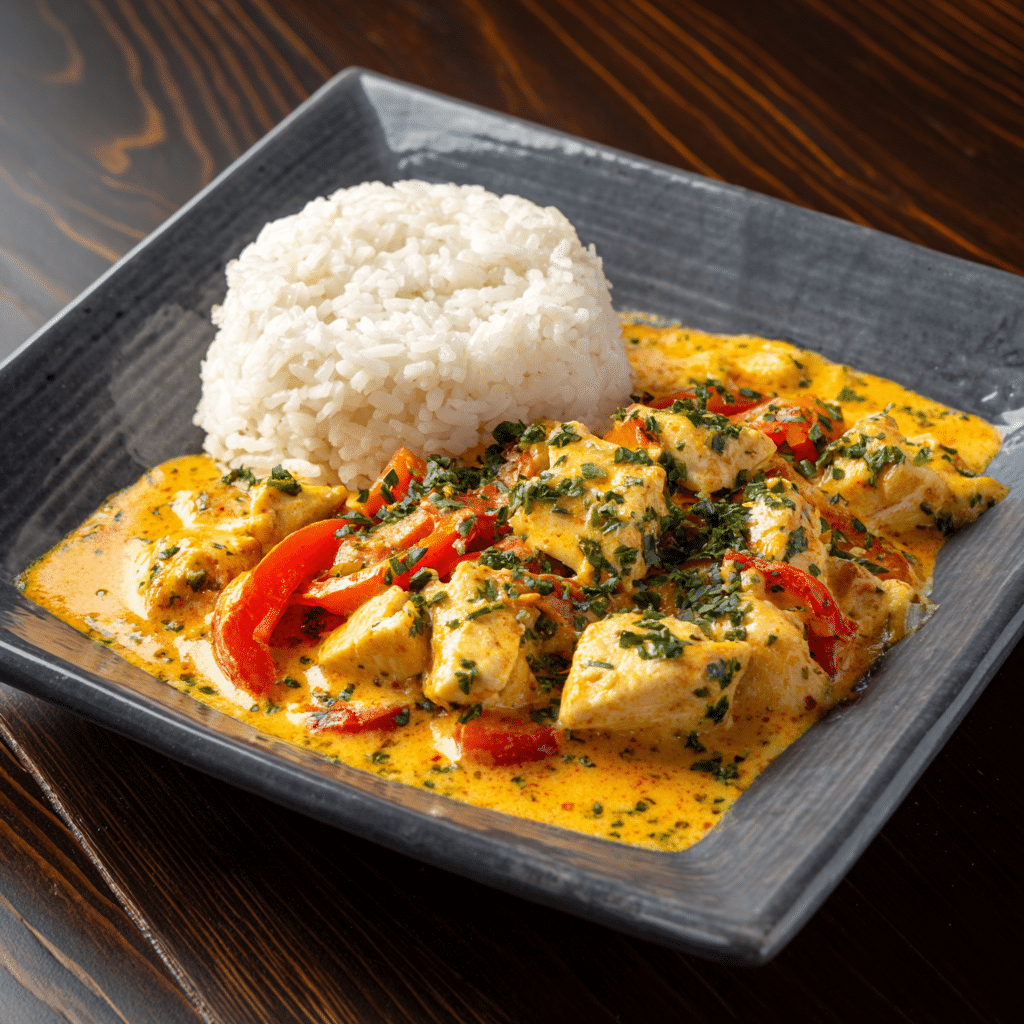 Creamy Chicken Curry with Peppers & Fluffy Rice: A Cozy One-Pan Wonder