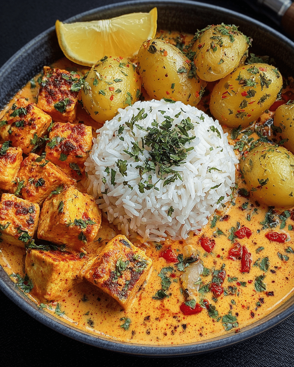 Creamy Paneer & Baby Potato Curry Bowl with Basmati Rice (Easy Indian Comfort Food)