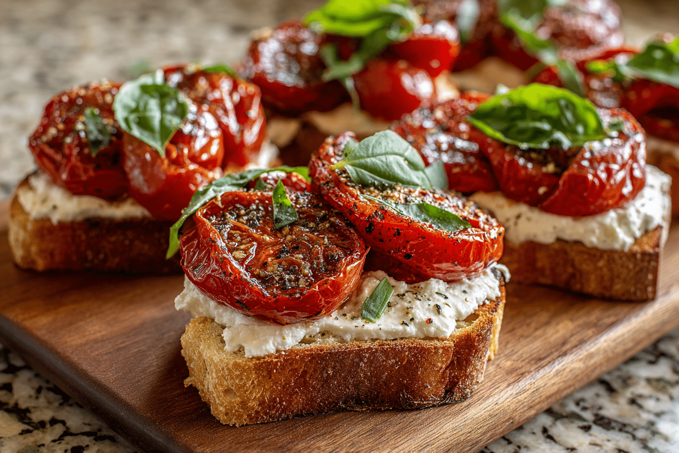Ricotta Bruschetta with Roasted Tomatoes – A Creamy, Tangy Appetizer