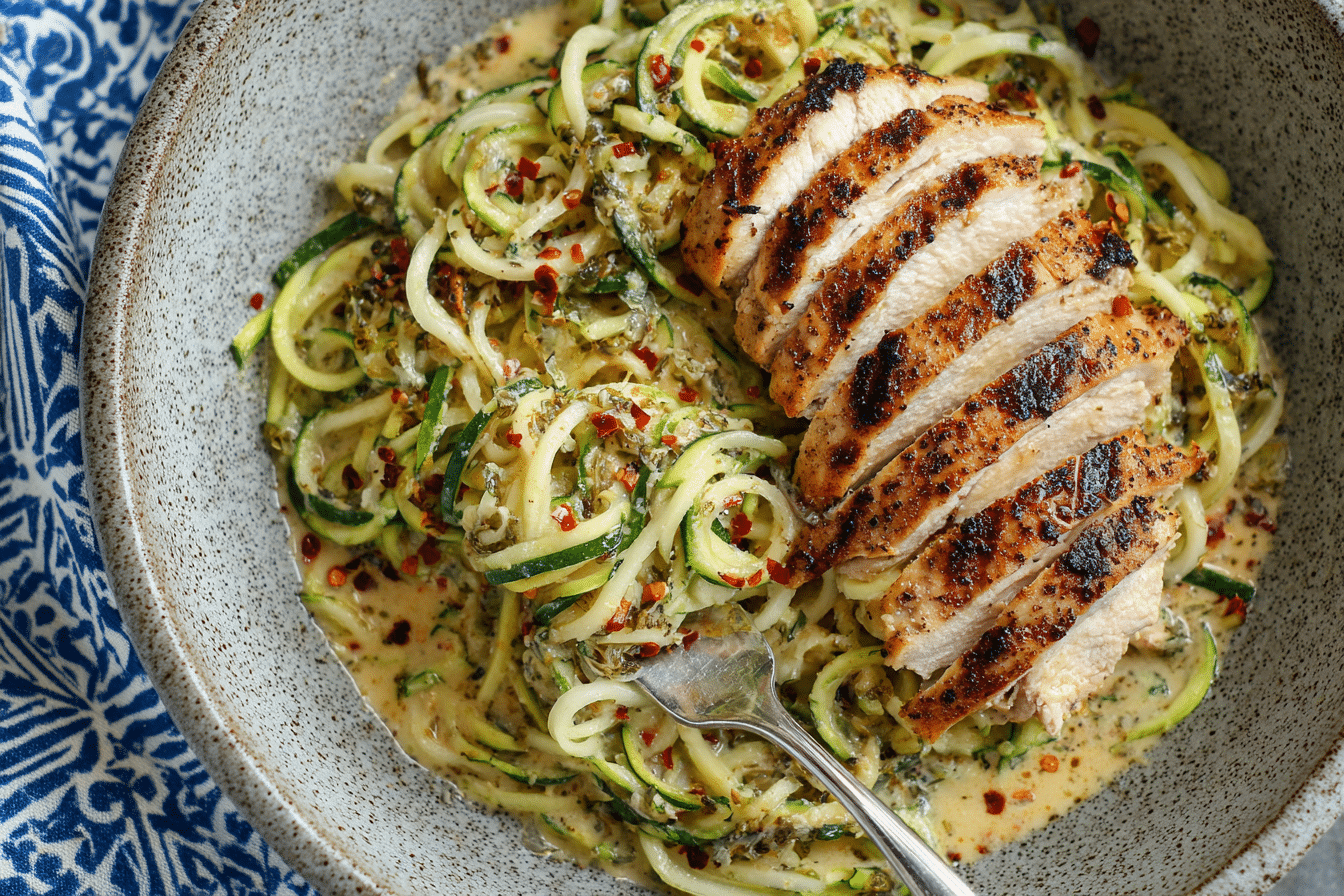 Zucchini Noodle Chicken Alfredo – Light, Creamy & Low-Carb