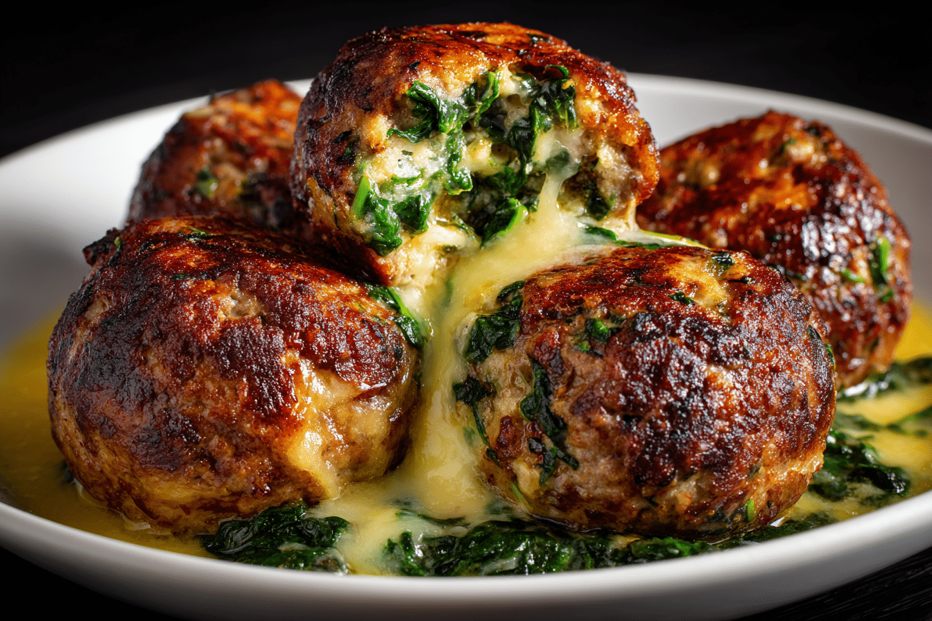 Spinach Garlic Meatballs Stuffed with Mozzarella – A Juicy, Cheesy Favorite