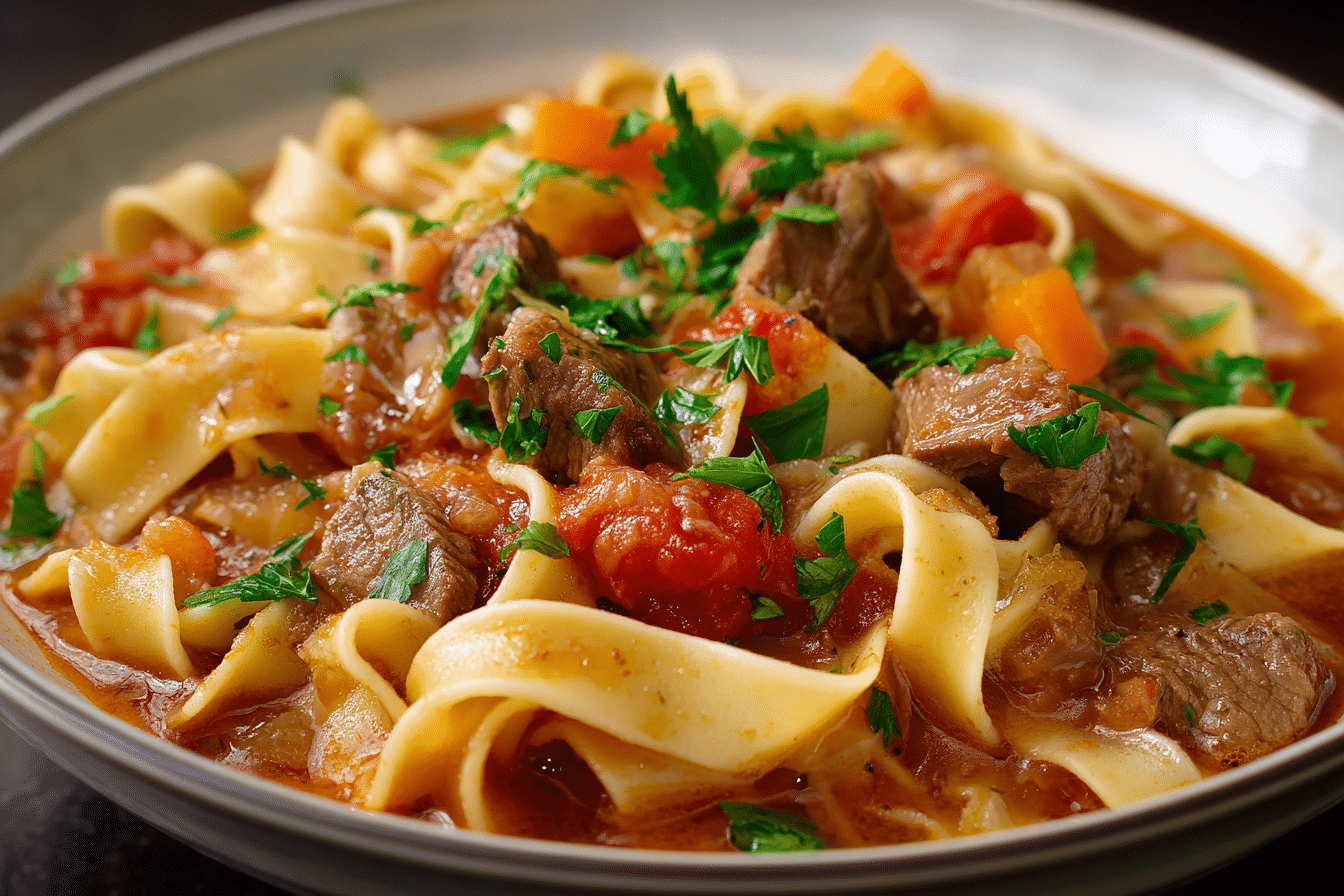 One Pot Tomato Beef Noodle Soup Recipe – Hearty, Easy & Family-Friendly