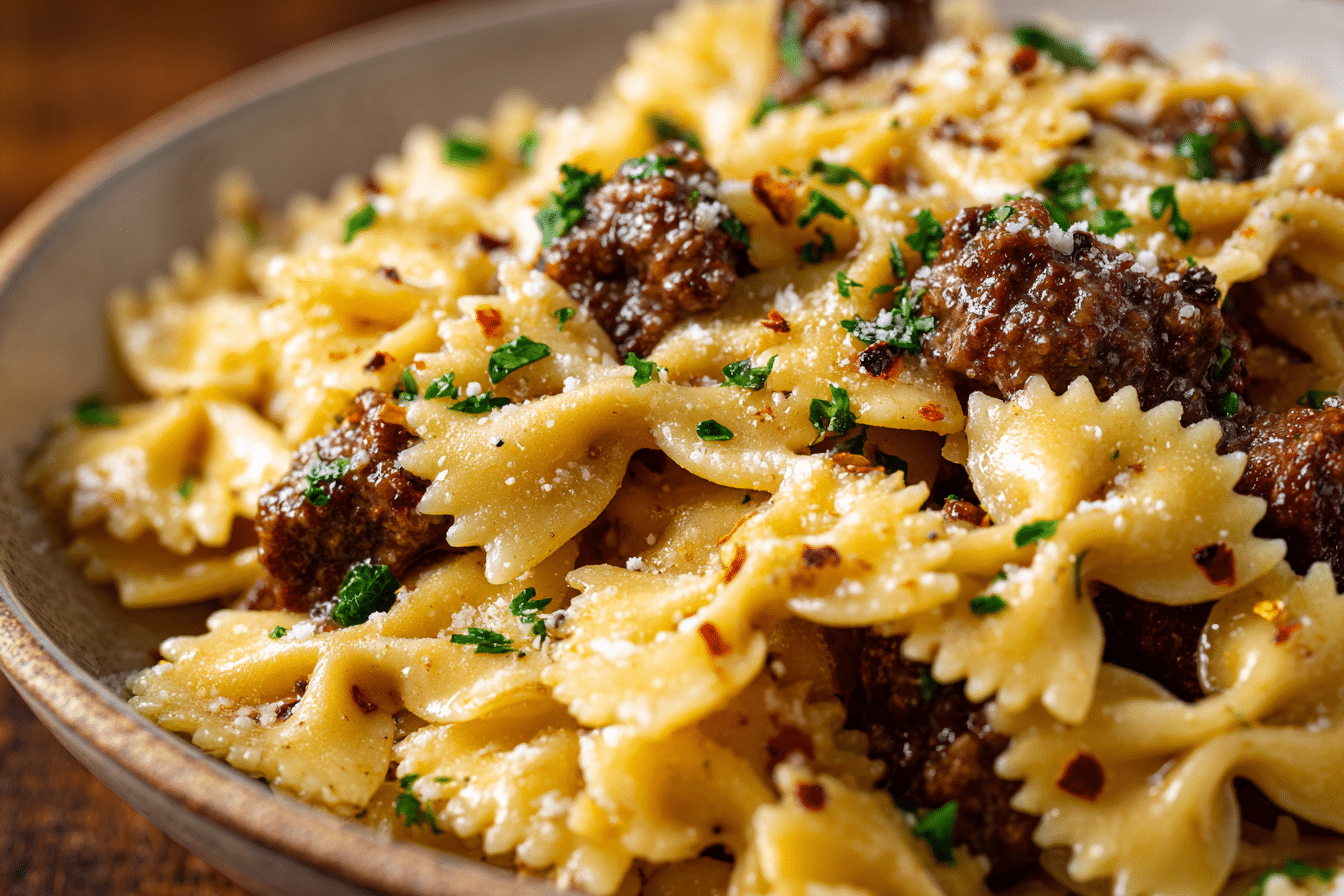Cajun Cream Cheese Alfredo Bowties with Spiced Ground Beef: 9-Ingredient Bold Comfort Classic