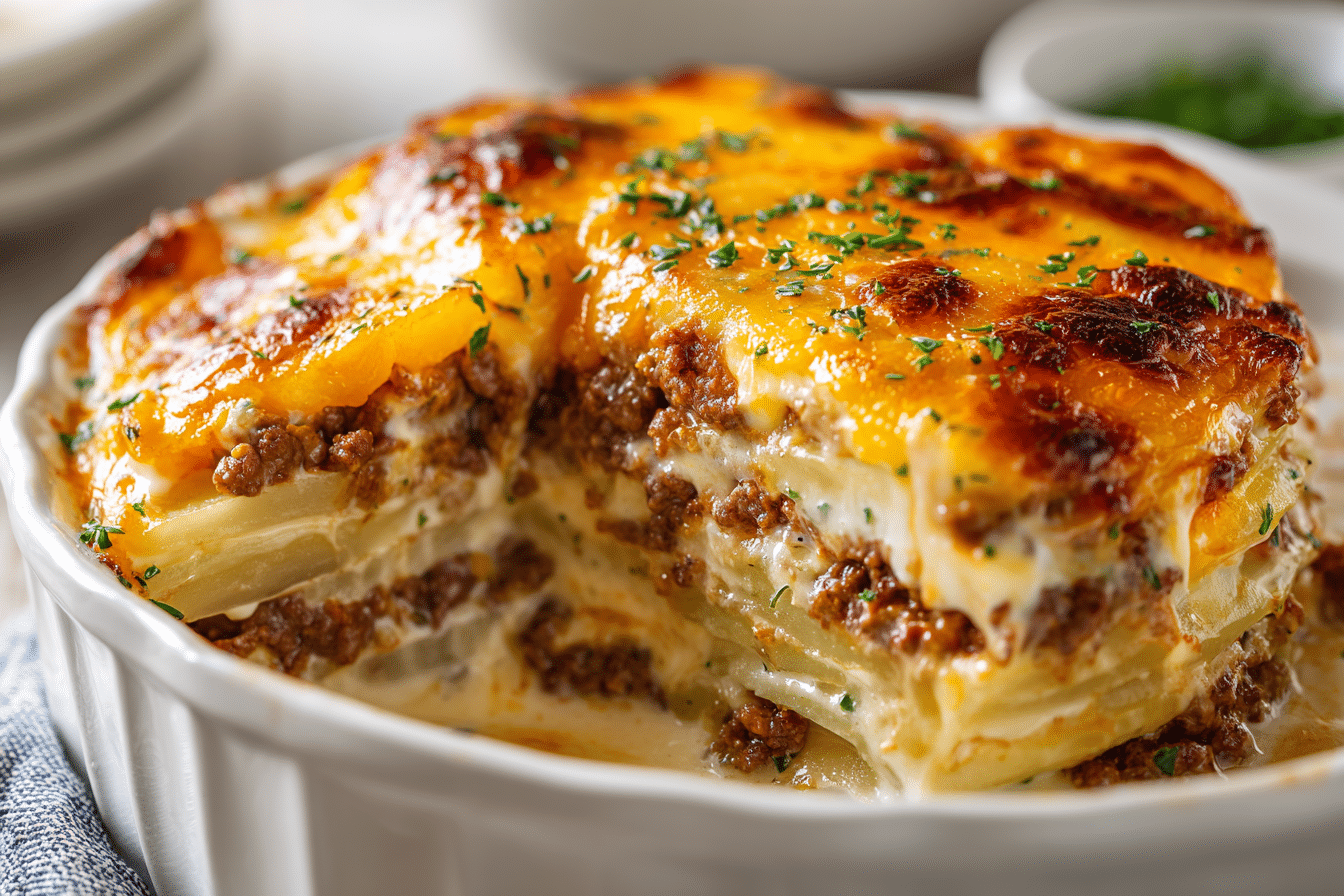 Cheesy Hamburger Potato Casserole: 6 Hearty Comfort Layers
