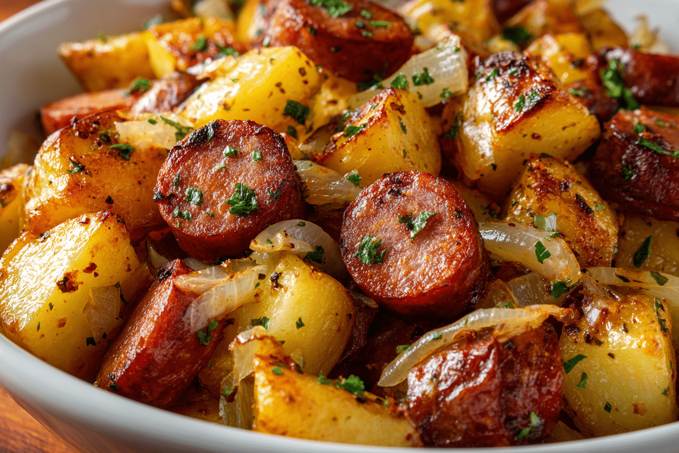 Easy Oven-Roasted Smoked Sausage and Potatoes: 6 Crispy Savory Layers