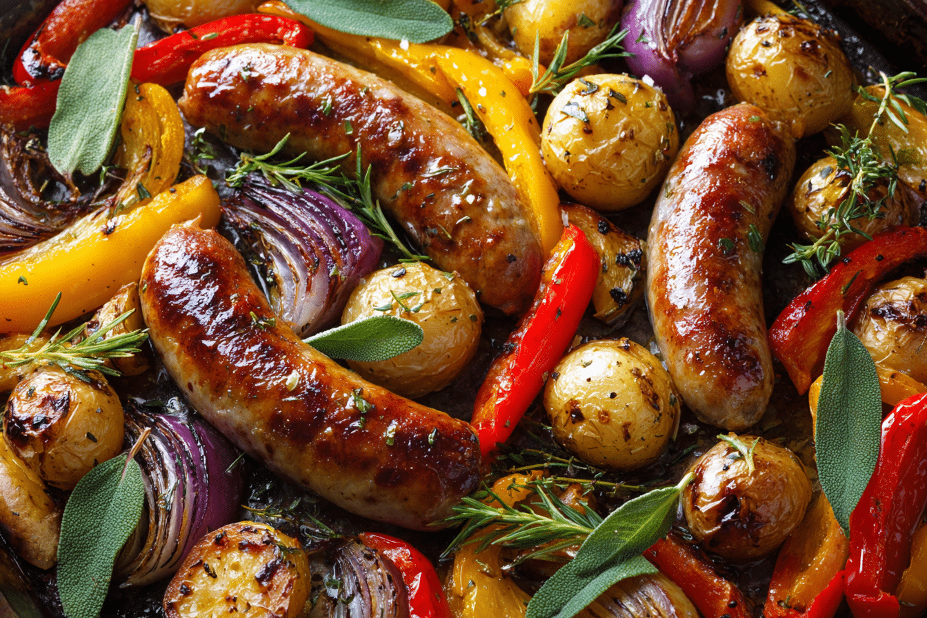 Easy Roasted Sausages, Peppers & Onions: 5-Ingredient Savory Sheet Pan Classic