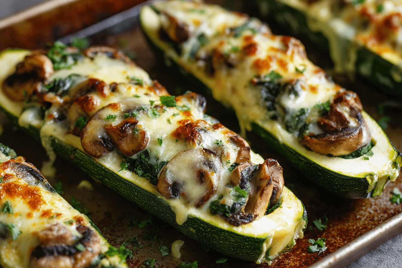 Spinach, Mushroom, and Ricotta Stuffed Zucchini Boats Recipe: 40-Minute Wholesome Bake with Creamy Flavor