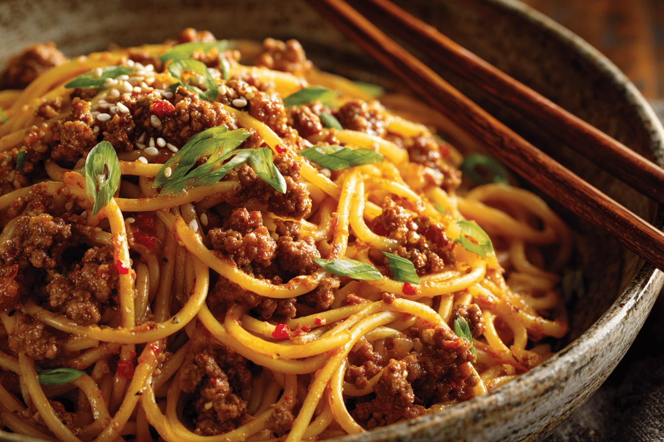 Asian-Style Ground Beef Spaghetti: 1 Bold Bowl with Savory Sauce and Comforting Noodles